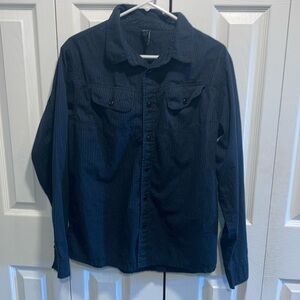 Men caffeine Shirt Black  & Gray Striped Sz L Long Sleeve